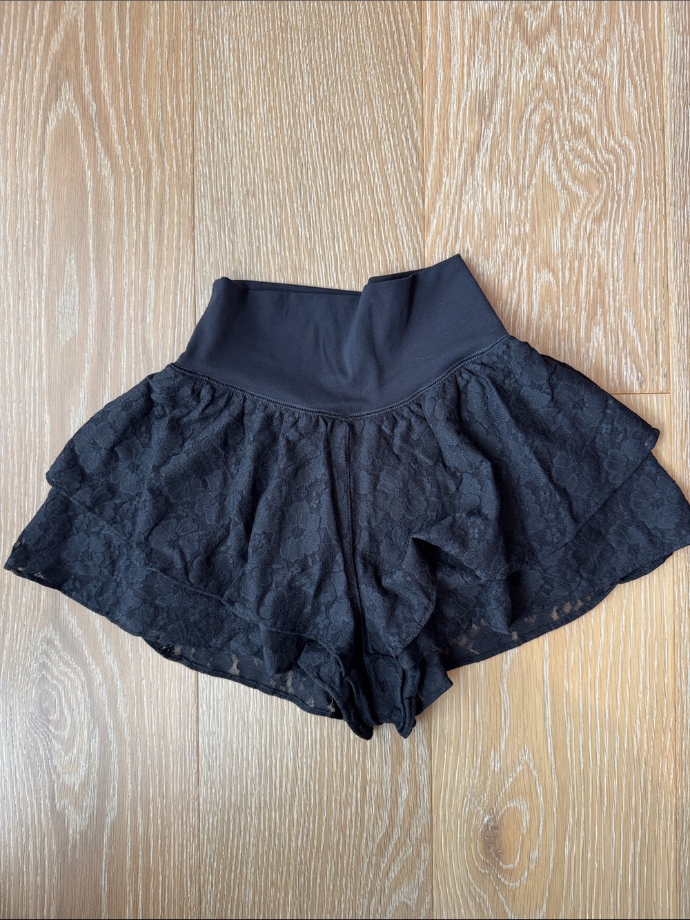 aerie Black Lace Layered Ruffle Skort Shorts